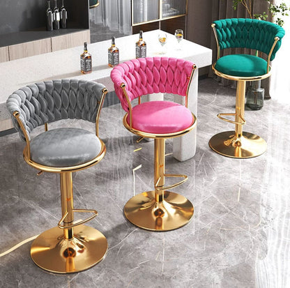 Luxury Velvet Bar Stool with Gold Base