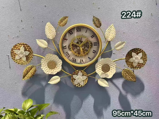Vintage Floral Wall Clock with Roman Numerals – 95cm