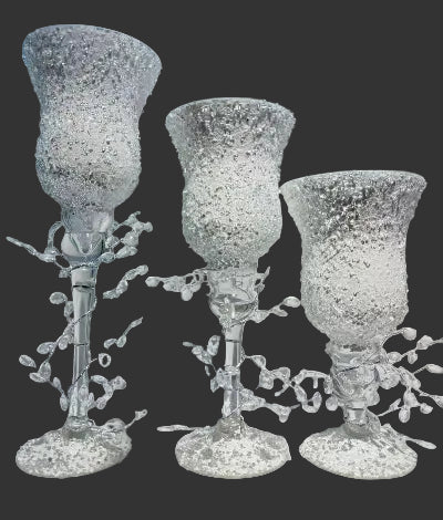 Crystal Vine Goblet Trio – Silver Frost Elegance