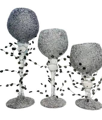 Crystal Vine Goblet Trio – Silver Frost Elegance
