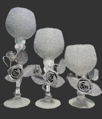 Crystal Vine Goblet Trio – Silver Frost Elegance
