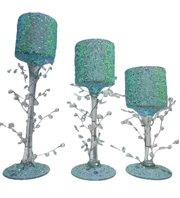 Crystal Vine Goblet Trio – Silver Frost Elegance