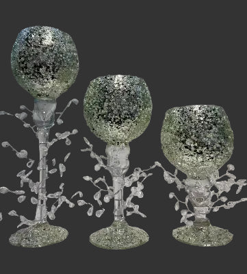 Crystal Vine Goblet Trio – Silver Frost Elegance