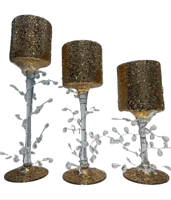 Crystal Vine Goblet Trio – Silver Frost Elegance