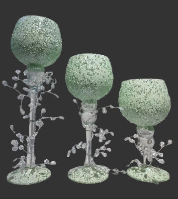 Crystal Vine Goblet Trio – Silver Frost Elegance
