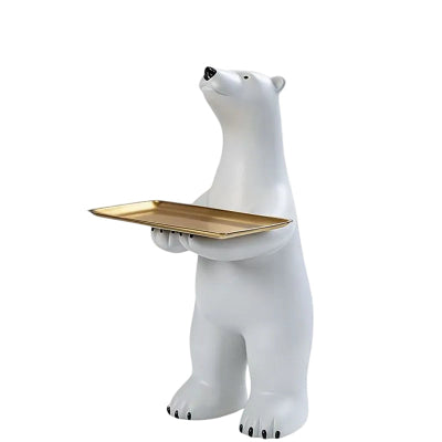 White Polar Bear Decorative Tray - Gold Accent Jewelry & Key Holder"