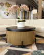Coffee Table CT-1839 - Wood Top with Gold Ribbed Cylindrical Base