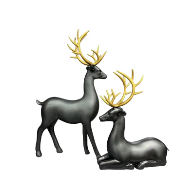 Reindeer Pair Figurine Set - 2-Piece Luxury Deer Decor