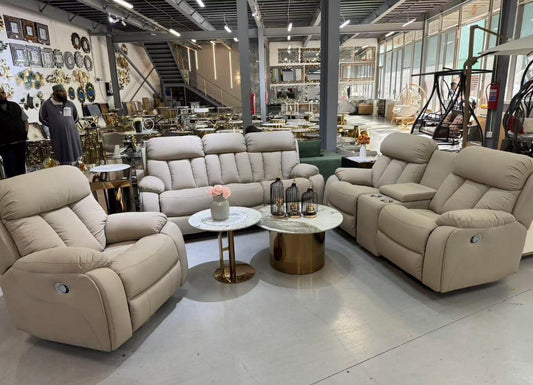 Recliner Sofa Set - Premium Leather 3-Piece Living Room Suite with Cup Holders