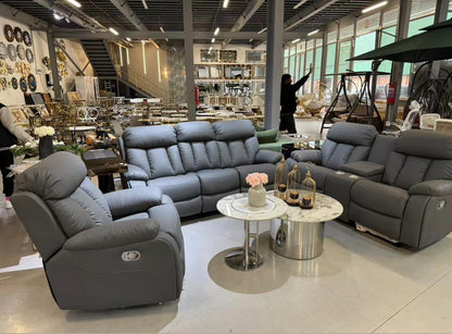 Recliner Sofa Set - Premium Leather 3-Piece Living Room Suite with Cup Holders