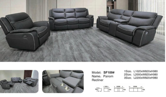 Panom Recliner Sofa Set - Premium 3-Piece Leather Suite with Power Recline & Cup Holders