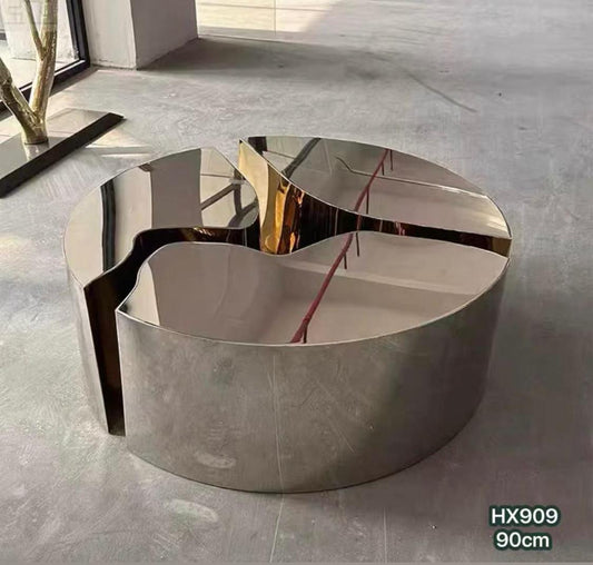 Modern Flower Coffee Table - Luxury Stainless Steel Petal Design with Gold Accent