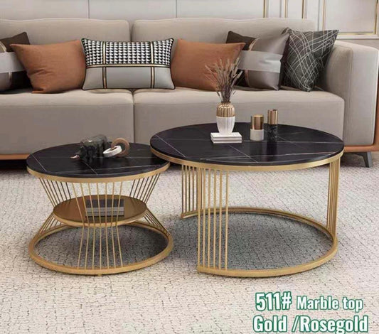 Coffee Table Set 511 - Black Marble Top with Gold Wire Frame - Gold or Rose Gold
