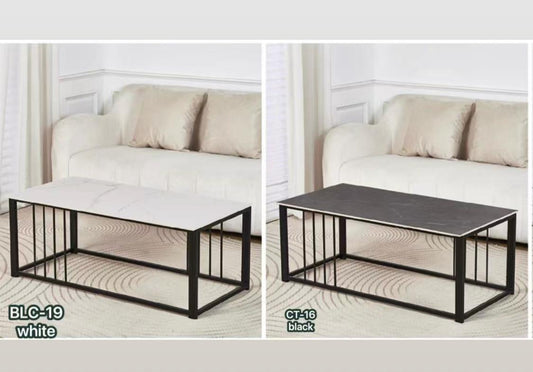 Coffee Table BLC-19/CT-16 - White or Black Top with Metal Frame & Lower Shelf