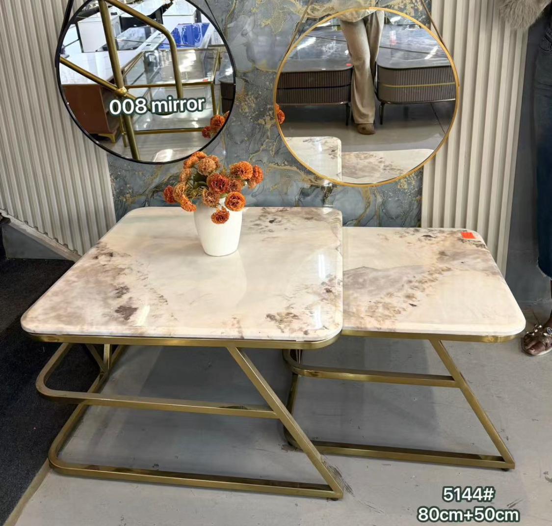 Nesting Coffee Table Set 5144 - Marble Top with Gold Frame - 80cm + 50cm