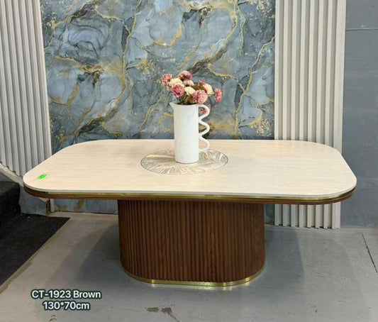 Coffee Table CT-1923 - Cream Top with Ribbed Base & Gold Trim - Brown or White