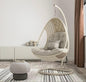 Hanging Egg Chair - White Wicker Swing Chair with C-Stand & Gray Cushions