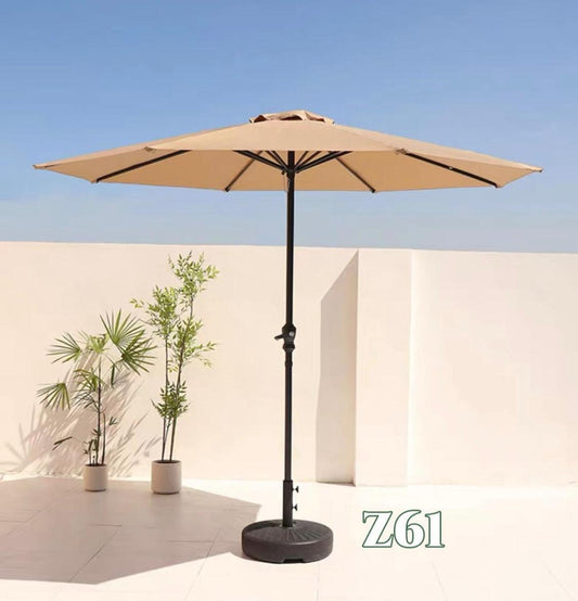 Patio Umbrella Z61 - Beige Outdoor Umbrella with Crank Lift & Weighted Base