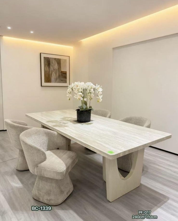 White Marble Dining Table Set 240cm with Curved Chairs - Luxury Modern Furniture