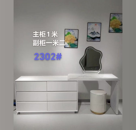 Modern White Vanity Desk with Unique Mirror 100cm - Contemporary Makeup Table with Storage