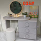 Grey Vanity Desk with LED Crystal Mirror and Gold Trim - Modern Makeup Table with Drawers
