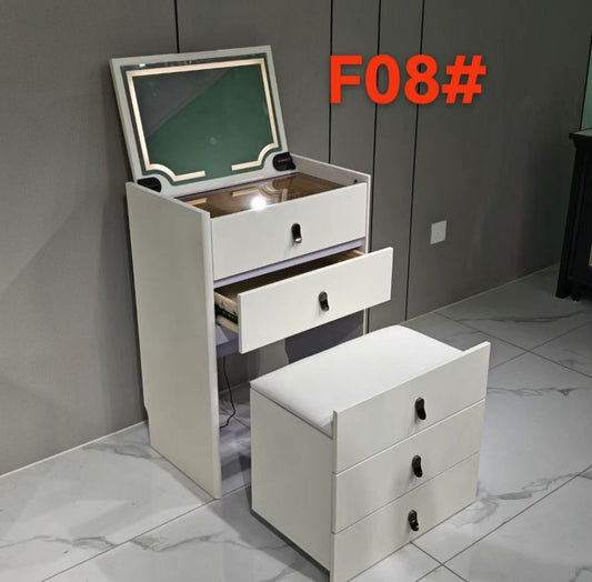 Jewelry Organizer Cabinet with Mirror and LED Light - White Storage Armoire with Drawers