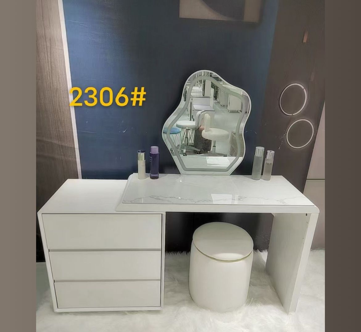 Vanity Desk with Mirror and Storage Drawers - Modern White Makeup Table with Stool