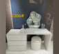 Vanity Desk with Mirror and Storage Drawers - Modern White Makeup Table with Stool