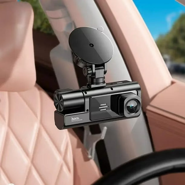 Hoco DI60 3-Camera Dash Cam Driving Recorder - Front, Rear & Interior HD Car DVR with Night Vision