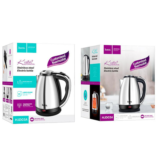 Hoco HJD03A Cool Kitchen Convenient Electric Kettle - 2L Stainless Steel Fast Boil with Auto Shut-Off & Temperature Detection