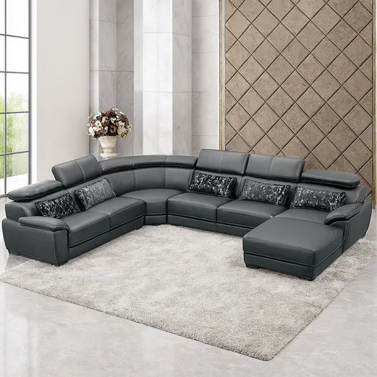 Modern Leather Sectional Sofa - U-Shaped Living Room Couch with Chaise Lounge