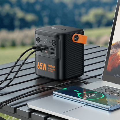 Hoco J152 Pro power bank side view showing carbon fibre texture and orange handle